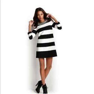 Ali Ro striped shift dress with jeweled neck